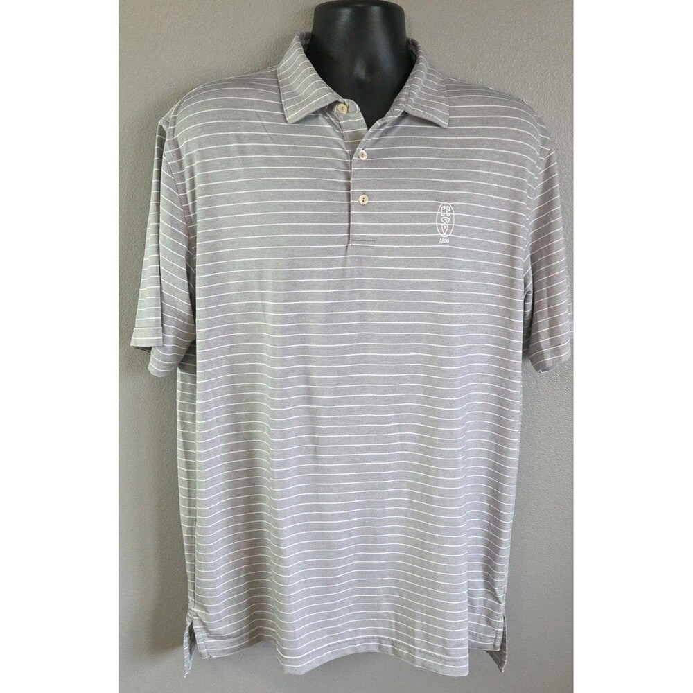 Peter Millar Summer Comfort Polo Large Gray Stripe Stretch CCS 1896 Golf